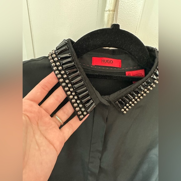 Hugo Boss Black Silk Blouse Size 40 US 8 jewellery collar - Picture 7 of 13